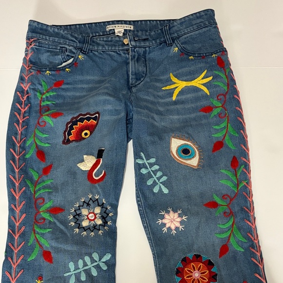 Alice + Olivia Multicolor Embroidered Flare Jeans - Picture 7 of 10